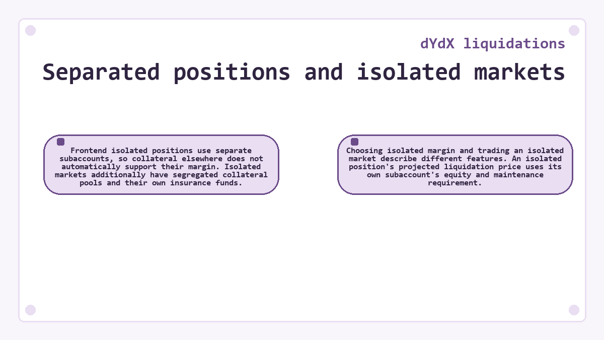 dYdX liquidations - Separated positions and isolated markets - illustration